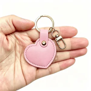 Pink heart leather keychain cute bag charm metal ring keyring fashion accessory gift