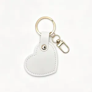 Heart leather keychain white metal ring bag charm DIY accessories stylish minimalist
