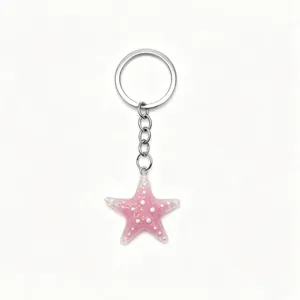 Pink glitter starfish keychain cute resin bag charm metal ring accessory gift for women