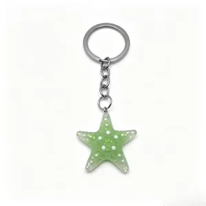 Green glitter starfish keychain resin cute bag charm beach style women accessory gift pendant