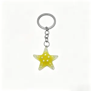 Shiny yellow starfish keychain resin bag charm cute glitter pentagram keyring accessory for women