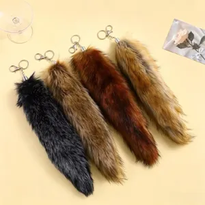 Faux Fur Fox Tail Keychain Big Fluffy Animal Tail Pendant Bag Hanging Decoration For Cosplay Halloween Party Accessories