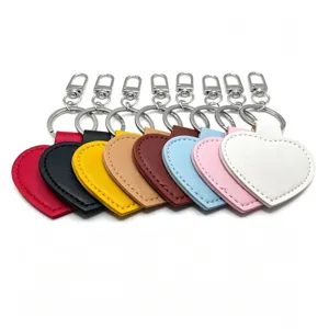 Minimalist PU leather heart keychain blank love keyring couples gift accessories details.