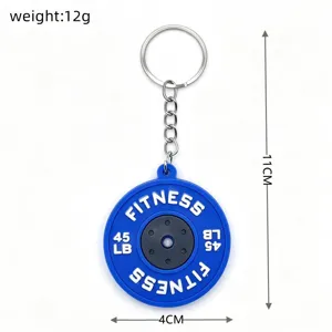 Mini PVC barbell weight plate keychain fitness gym keyring novelty bag pendant 4cm 12g