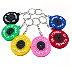 Mini Fitness Barbell Weight Plate Keychain PVC Soft Rubber Gym Pendant Fitness Gift For Men Women Round Key Ring