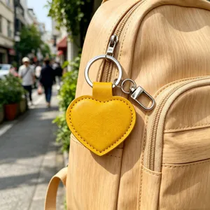 Yellow heart PU leather keychain keyring bag pendant accessory for couple gift detail view