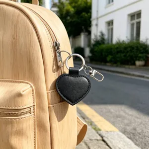 Simple smooth PU leather heart keychain keyring for couples blank heart pendant gift black