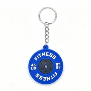 PVC barbell plate keychain, mini fitness weight plate pendant keyring for gym sports fans gifts.