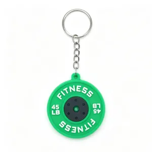 Mini PVC barbell weight plate keychain gym fitness souvenir gift pendant accessory.