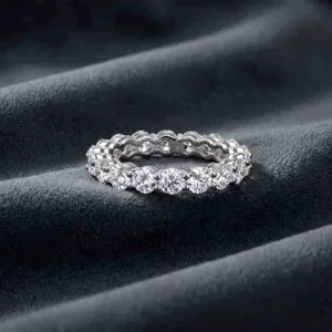 Anillo de Eternidad de Plata de Ley S925 Con Diamantes de Laboratorio Para Mujer Color D Redondo Full Pave Geométrico Joyería