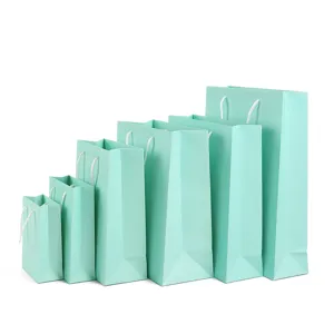 Tiffany Blauwe Papieren Cadeautasjes Met Handgrepen Multi Formaat Draagbare Boodschappentassen Voor Festival Bruiloft Verjaardag Kleding Verpakking Zakken
