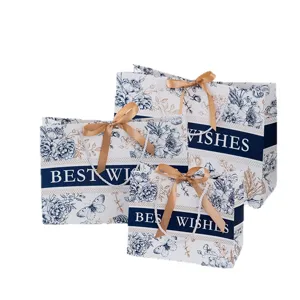 Luxus Blumen Geschenk-Papiertüten mit Schleifen und blauen Streifen für Verpackung.