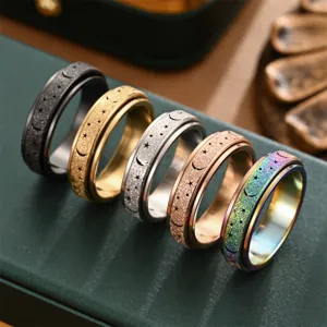 Stainless Steel Spinner Ring Star Moon Hollow Frosted Anxiety Ring For Men Women Stress Relief Fidget Ring Band Jewelry Gift
