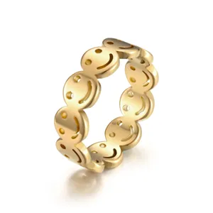 Gold smiley face ring continuous smiling cutout design minimalist fashion jewelry detail view