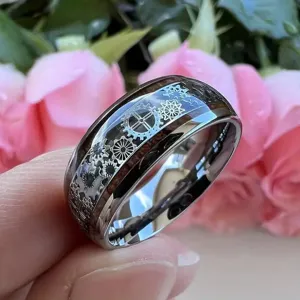 Steampunk Edelstahl Mechanisches Zahnrad Ring Vintage Industrie Holzmaserung Einlage Muster Band Ring Schmuck Für Herren Geschenk