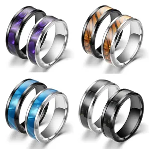 Fashion Stainless Steel Constellation Rings Electroplated Resin Inlaid Couple Ring Set Trend Jewelry For Women Men Everyday