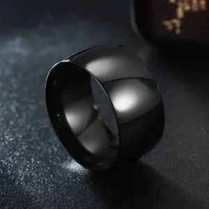 Herren schwarzer breiter Titanstahl Ring 12mm schlicht poliert minimalistischer Schmuck