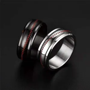Stainless steel rotatable baseball stitching ring for men, stylish couple titanium steel ring.