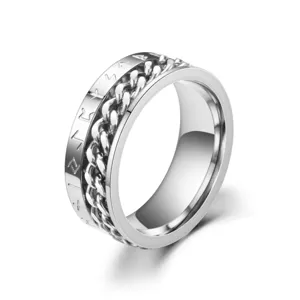 Anillo de acero inoxidable runa vikinga con cadena giratoria, estilo nordico para hombre.