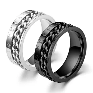 Anillo de Acero Inoxidable Nórdico Vintage Punk para Hombre Mujer Cadena Giratoria Runas Vikingas Grabado Galvanizado Spinner Band Ring Joyería Casual Diaria Regalo