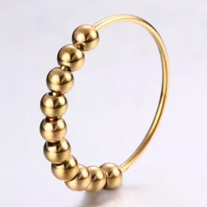 Edelstahl Anti-Angst Ring mit beweglichen Perlen gold Fidget Dekompression Schmuck Damen