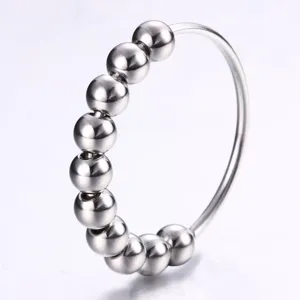 Edelstahl Fidget Ring mit Perlen gegen Angst, Dekompression Schmuck für Damen und Herren