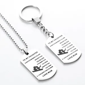 Stainless steel daughter dog tag necklace keyring set engraved love mum gift item
