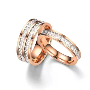 Minimalist Stainless Steel Rhinestone Couple Ring Fashion Geometric Fingertip Jewelry Finger Ring Gift