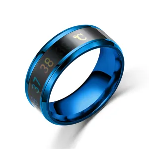 Stainless steel temperature sensing ring for men blue color smart thermal ring fashion jewelry