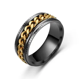 Edelstahl Kette Spinner Ring Herren schwarz gold galvanisiert cool Biker Modeschmuck