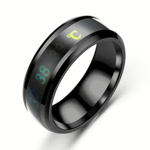Men stainless steel smart temperature ring black fashion titanium steel band cool jewelry