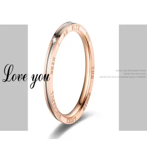 Modischer eleganter Partnerring aus Titanstahl mit kleiner Zirkonsteingebürsteter Gravur.