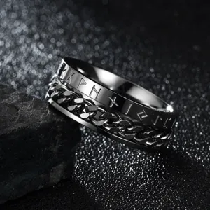 Anillo runico vikingo de acero inoxidable con cadena giratoria, estilo gotico.