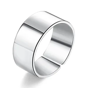 Minimalist wide open silver ring detail, adjustable metal band for daily fashion wear.
