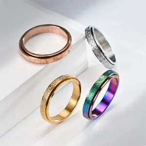 Drehbarer Edelstahl Mattierter Ring Für Damen Herren Angst Spinner Ring Minimalistischer Sandgestrahlter Bandring Mode Schmuck Geschenk