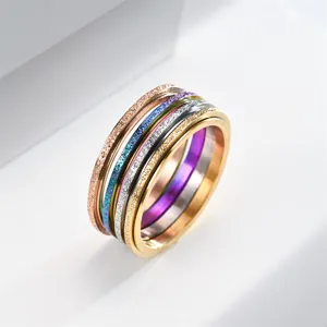 Mehrschichtiger drehbarer Edelstahlring, minimalistischer Glitzer Ring für Damen.