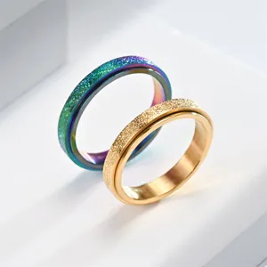 Edelstahl 4mm Spinner Ring für Paare Titanstahl Glitzer Schmuck Detailansicht Neu