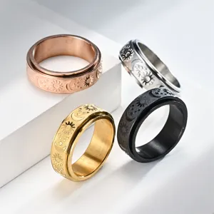 Stainless Steel Spinner Ring Sun Moon Star Fidget Anxiety Rings For Men And Women