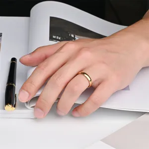 4mm gold titanium steel ring for men minimalist smooth arc couple jewelry accessory