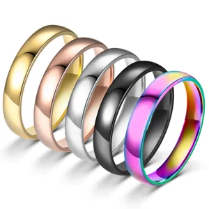 4mm titanium steel polished ring simple couple dome band fashion unisex jewelry accessories