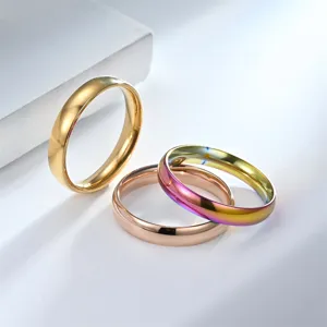 Set of 4mm smooth stainless steel couple rings, minimalist polished metal band jewelry.