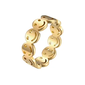 Gold smiley face ring for women and men, fashion open index finger ring, chic personality jewelry.