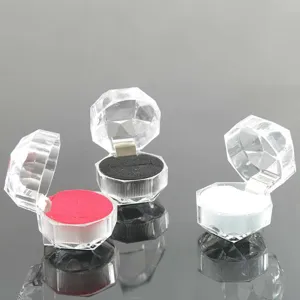 Transparente Acryl Ringbox Diamantschliff Schmuckaufbewahrung Klarer Display-Kasten Für Ohrringe Ring Geschenk Kleiner Organizer