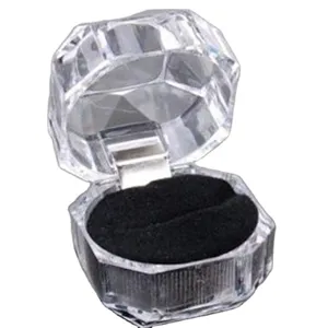 Klar transparent Acryl Ringbox achteckige Schmuck Geschenkbox mit schwarzer Samteinlage