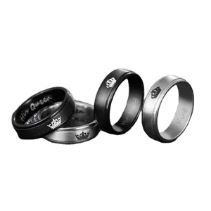 Stainless steel couple rings set with crown and engraved text for romantic couple gifts 6mm