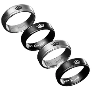 Fashion couple rings with crown and engraved text, 6mm titanium steel matching rings main view