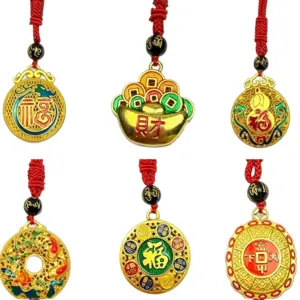 Traditioneller chinesischer Stil vergoldeter Anhänger Halskette Glücksmünze Schmuck