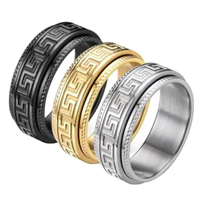 Edelstahl drehbarer Antistress Ring Set mit griechischem Muster für Damen Herren.