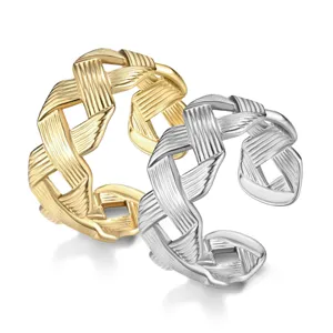 Bague ouverte en acier inoxydable pour femme, bijoux de doigt réglables en acier au titane tissé.