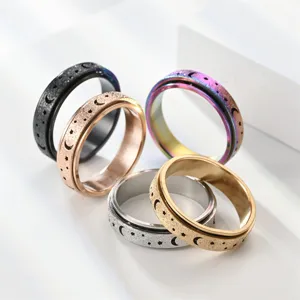 Edelstahl Spinner Ring mit Stern und Mond Muster Anti Stress Fidget Ring Set